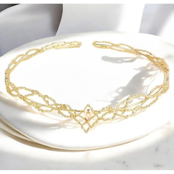 Women Alloy Rhinestone Fairy Crown for Carnival Fancy Dress Gold Champagne - Picture 3 of 3